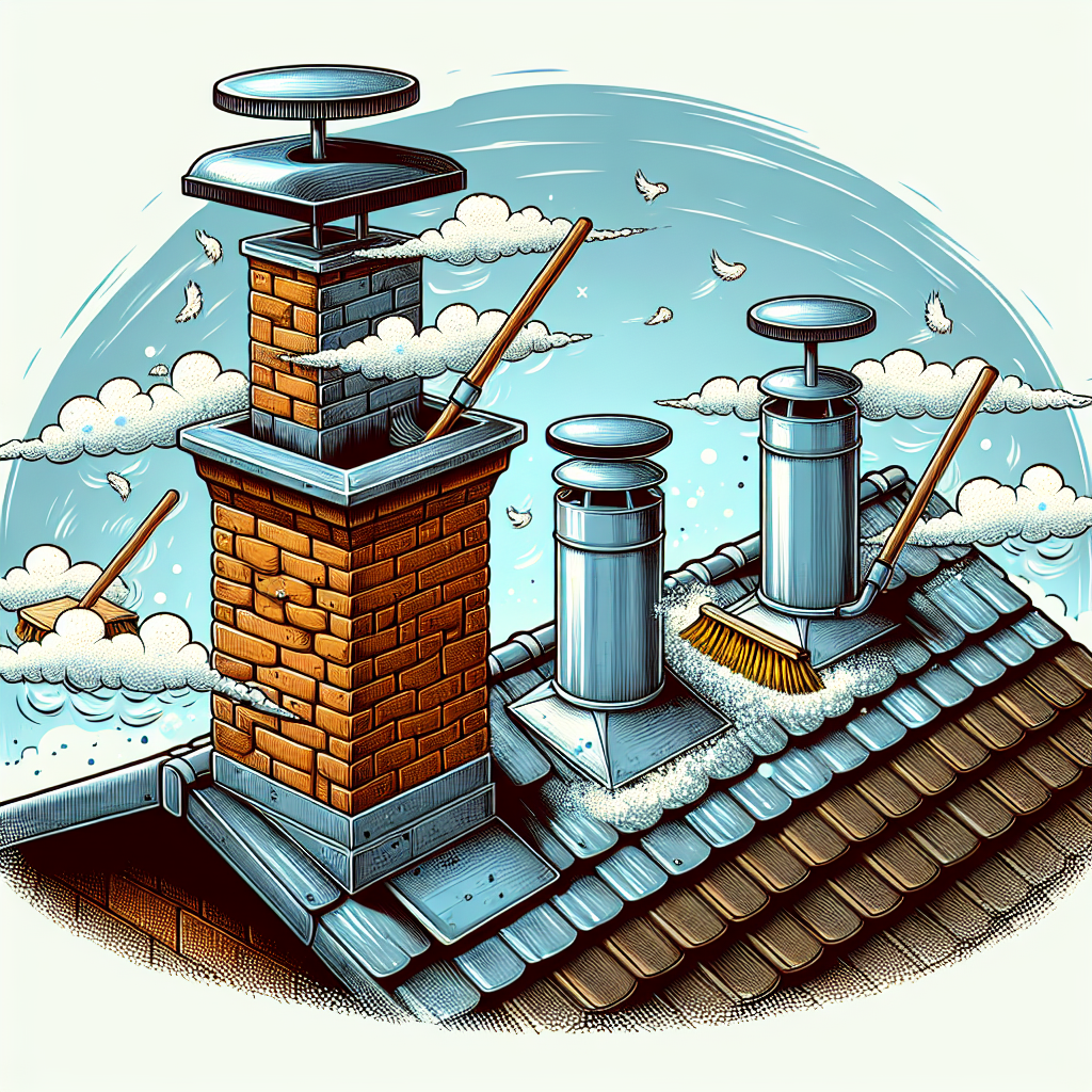 An artistic rendition of the title: Inspect and clean your roof vents and chimney.