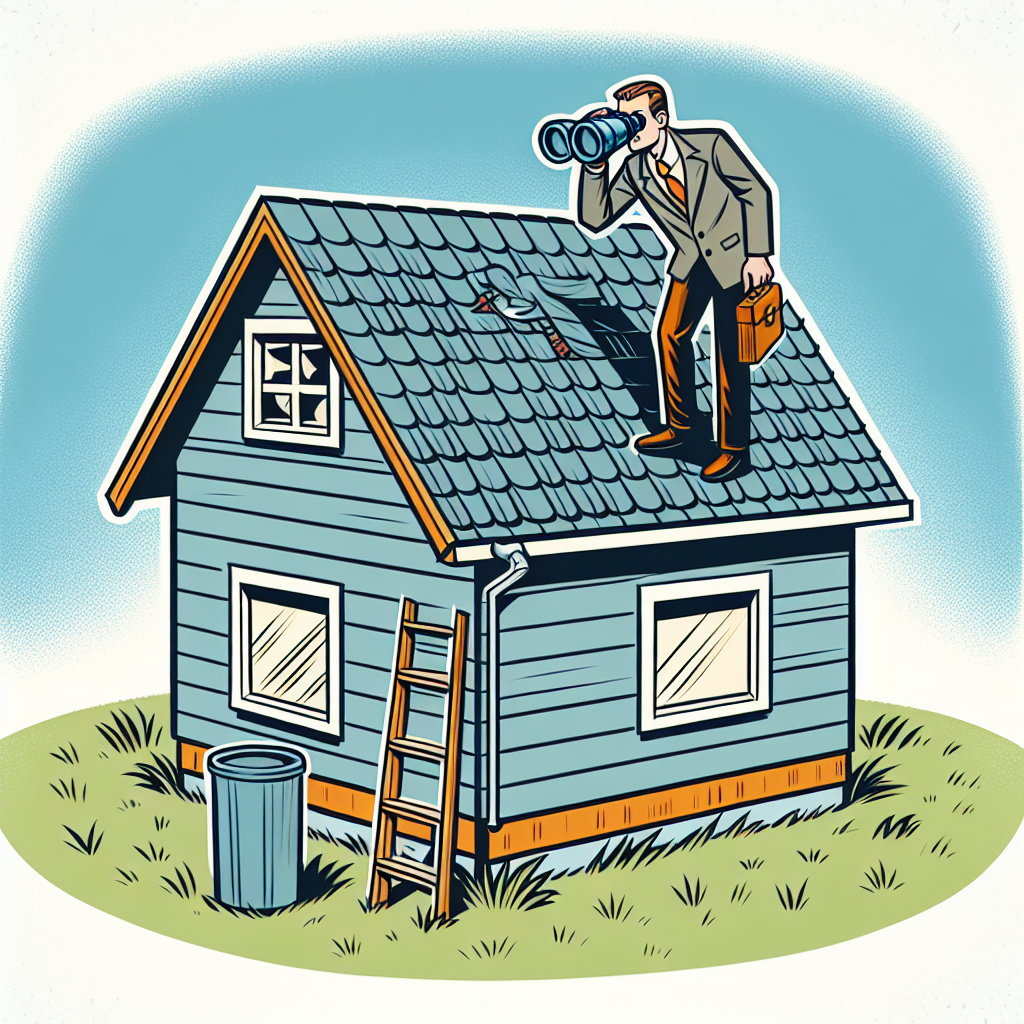 A man on top of a house inpecting a roof.