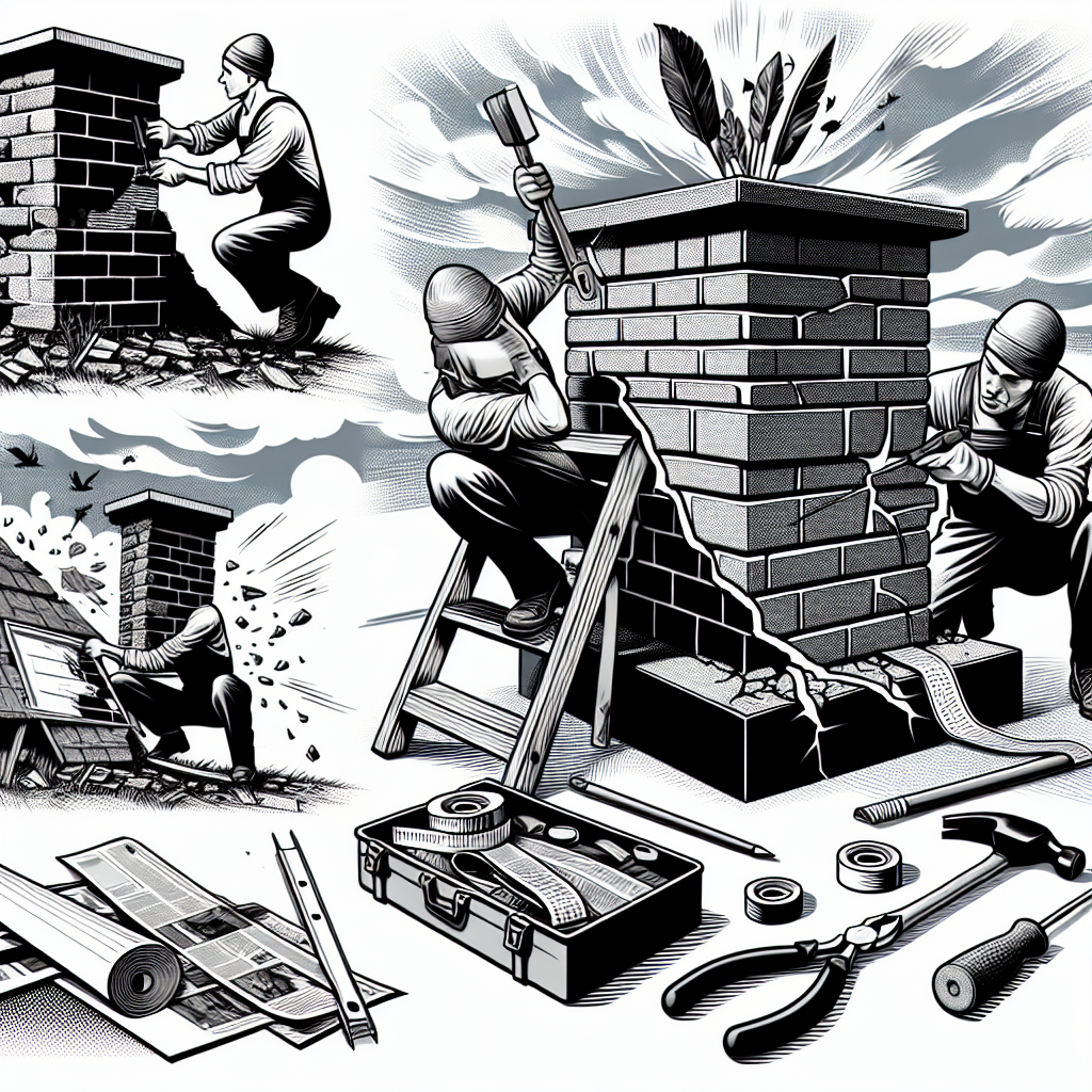 A graphic of men inspecting the flashing around chimneys and vents.