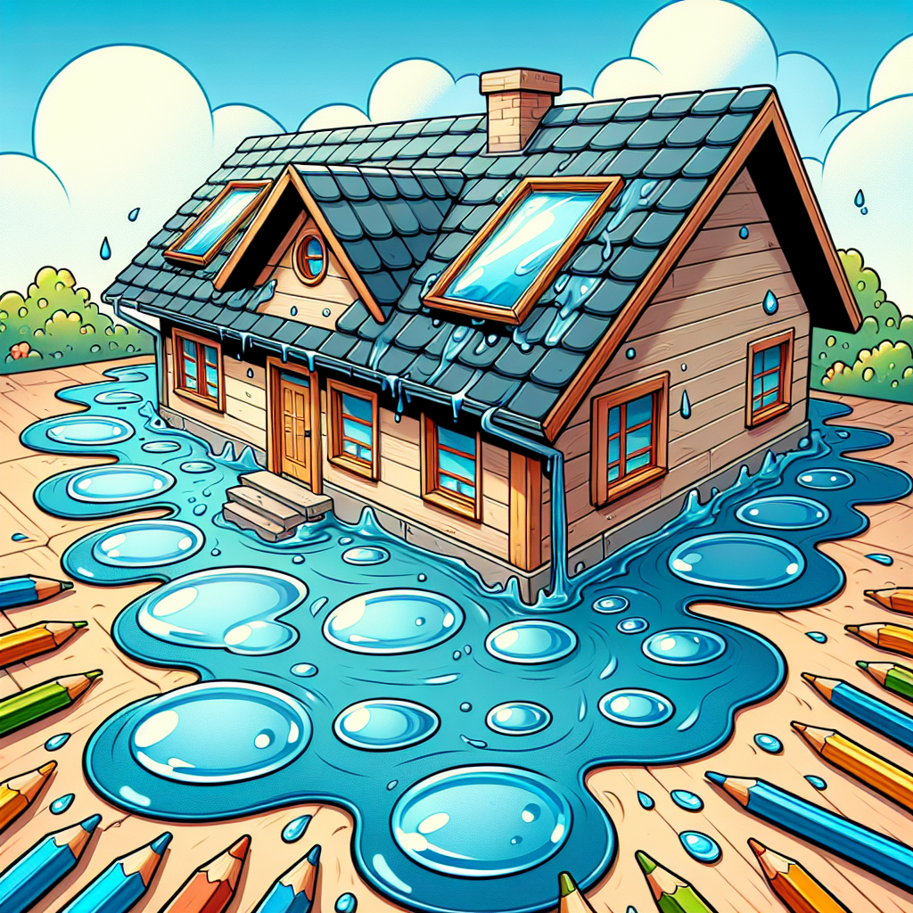 A cartoon graphic of water pooling around a house.