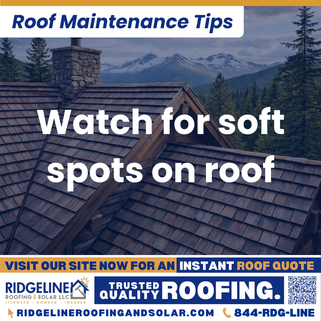 Ridgeline Roofing and Solar Roof Maintenance Tip for Homeowners: Watch for soft spots on roof