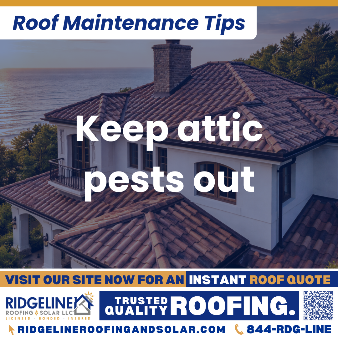 Ridgeline Roofing and Solar Roof Maintenance Tip for Homeowners: Keep attic pests out