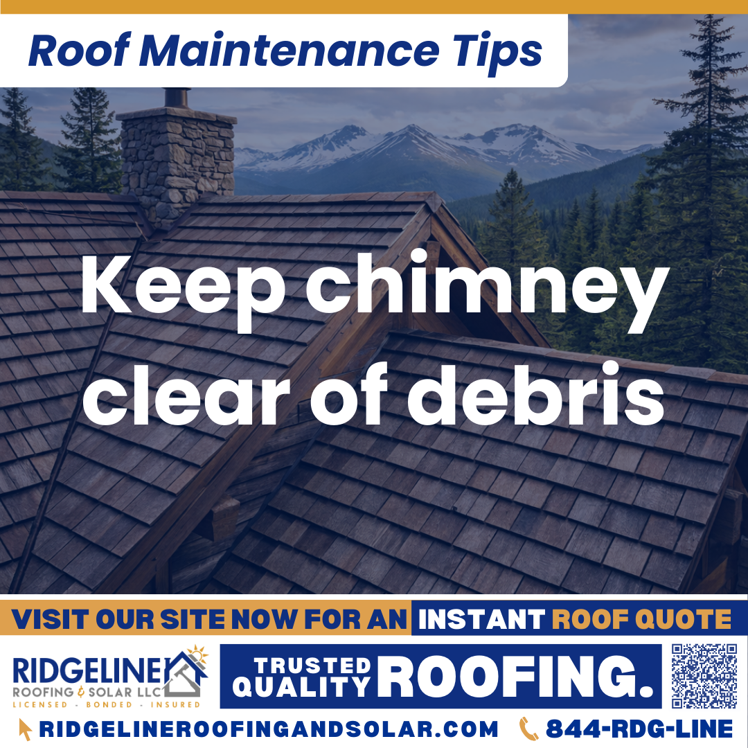 Ridgeline Roofing and Solar Roof Maintenance Tip for Homeowners: Keep chimney clear of debris