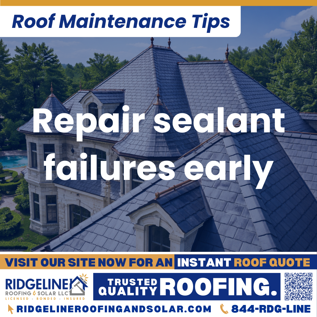 Ridgeline Roofing and Solar Roof Maintenance Tip for Homeowners: Repair sealant failures early