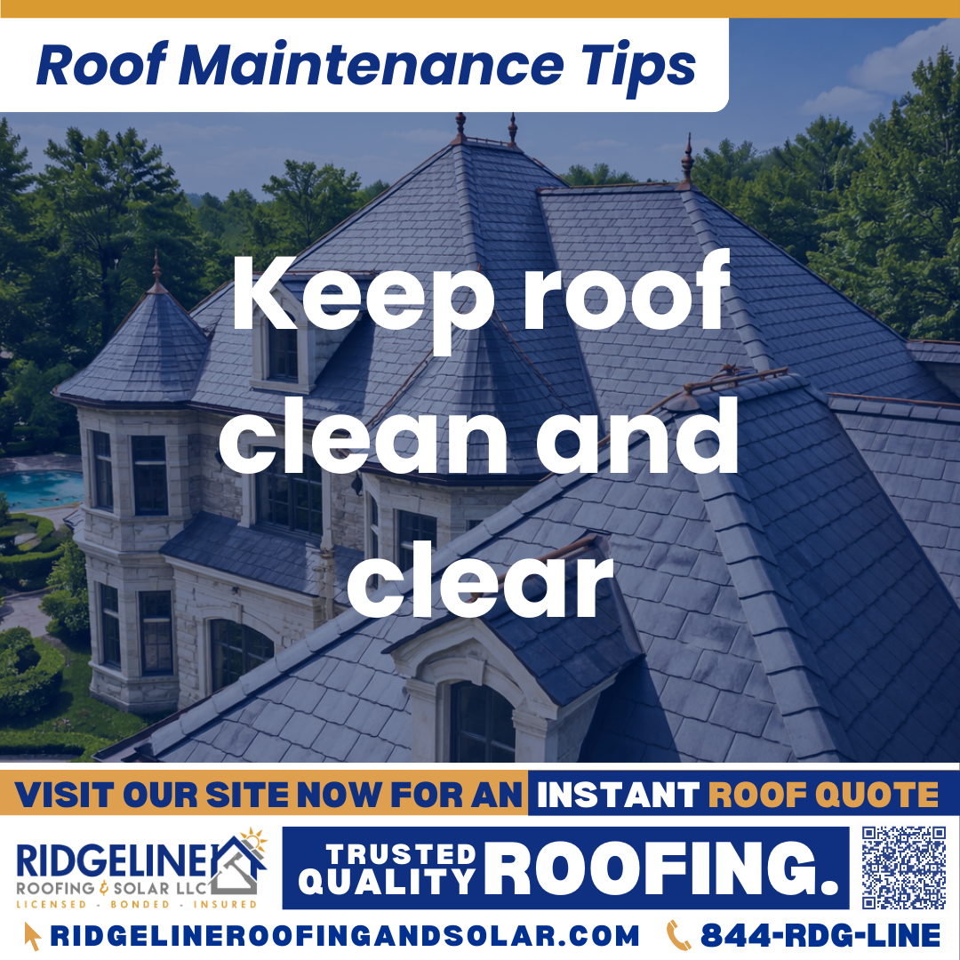 Ridgeline Roofing and Solar Roof Maintenance Tip for Homeowners: Keep roof clean and clear