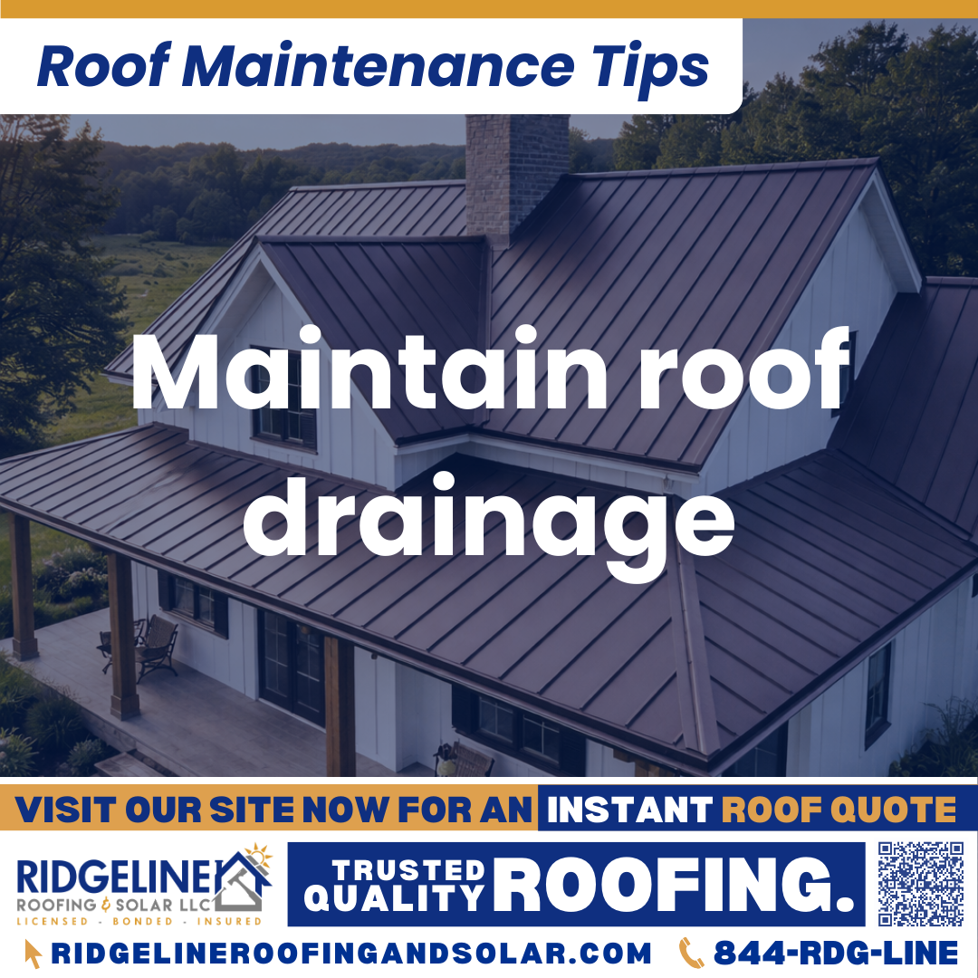 Ridgeline Roofing and Solar Roof Maintenance Tip for Homeowners: Maintain roof drainage