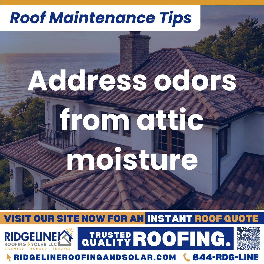 Ridgeline Roofing and Solar Roof Maintenance Tip for Homeowners: Address odors from attic moisture