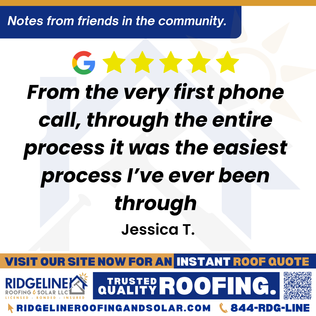 <h3>Customer Review</h3>
<em>After having hail damage I was skeptical about who I would have inspect my roof. I contacted Ridgeline roofing and spoke to Josh Vaughan. I can not say enough good things about him and this company. From the very first phone call, through the entire process it was the easiest process I’ve ever been through. Being a first time home owner and have never went through a situation like this I was nervous but Josh made this process very easy and no stress. Josh was great at keeping communication  with me, making sure my insurance company as well as myself was aware of their every step. Josh made sure the job was done correctly and on time and made sure the shingles I picked were exactly what I wanted. From the time I notified Josh about needing my roof inspected until the job was completely done was about 2 weeks. The shingles were delivered and the job was completed two days later. I could not be happier with the professionalism and communication with this company. 10/10 recommended Josh Vaughan with Ridgeline Roofing.</em>

- jessica t.

&nbsp;
<h3>From Team Ridgeline:</h3>
<em>We're thrilled to hear about your positive experience with Josh and Ridgeline Roofing! Ensuring a smooth, stress-free process and excellent communication is our priority. Thank you for your recommendation!</em>